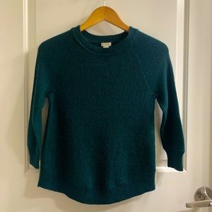 J. Crew Teal Merino Wool Blend Ribbed Crew Neck Sweater | Size XXS